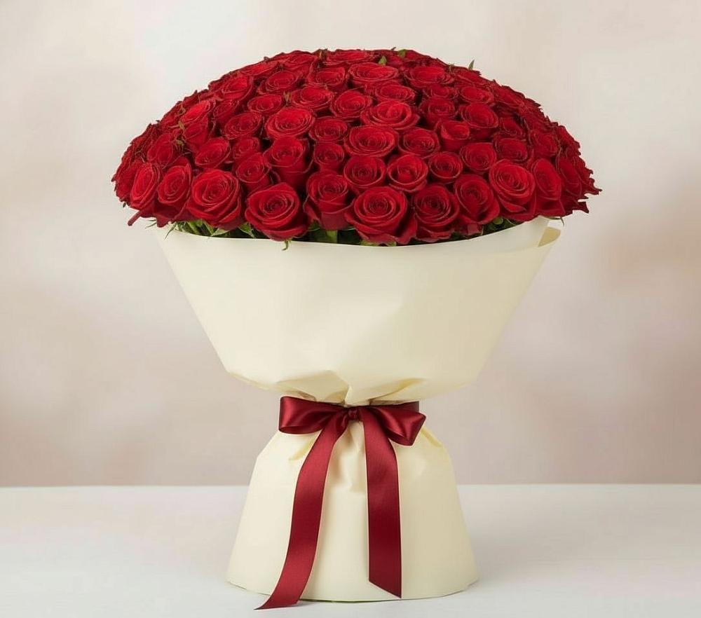 Букет 101 Красная роза Милано в Рощино Новгородская область