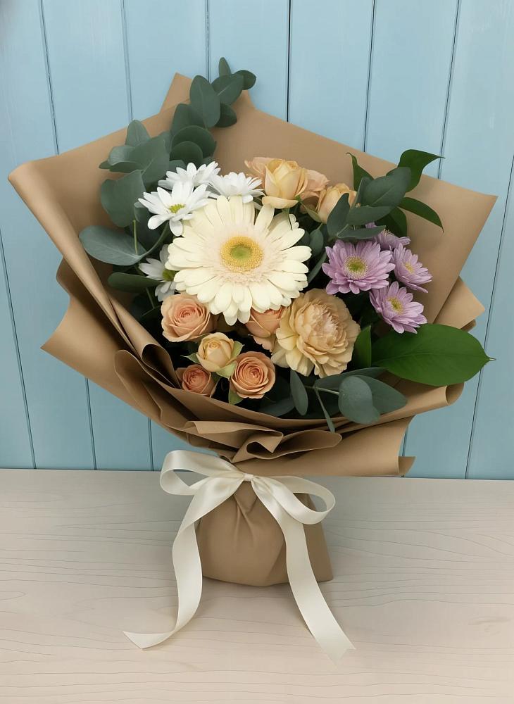 Букет цветов из: Герберы и Хризантемы в Рощино Новгородская область