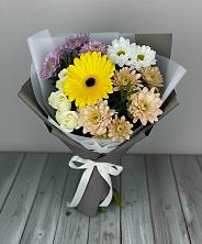 Букет цветов из:  Розы, Герберы и Хризантемы в Рощино Новгородская область