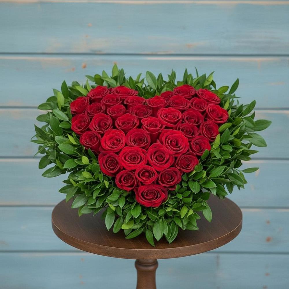 Цветочная композиция из Розы в виде сердца в Рощино Новгородская область