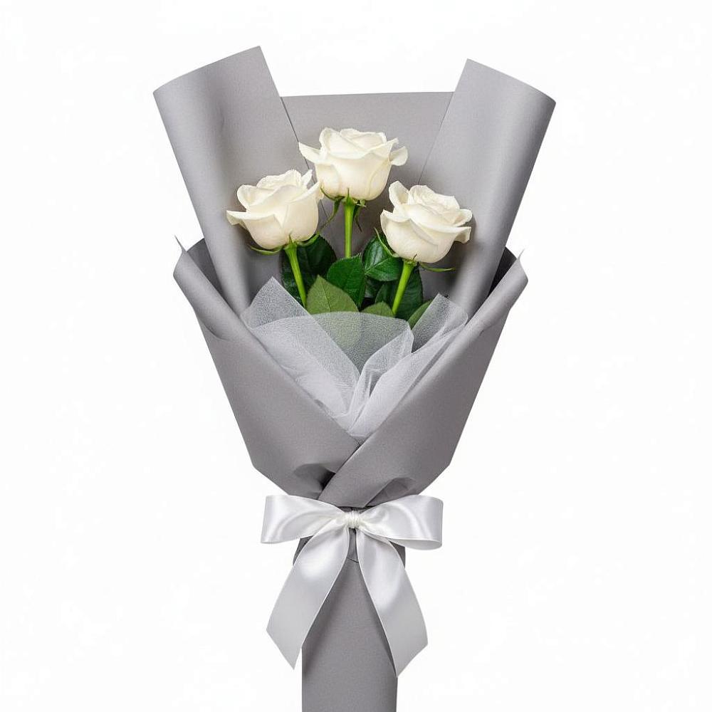 Букет 3 белые розы в Рощино Новгородская область