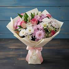 Букет цветов из:  Хризантемы, Альстромерии и Розы в Рощино Новгородская область