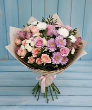 Букет цветов из:  Хризантемы, Розы и Альстромерии в Рощино Новгородская область