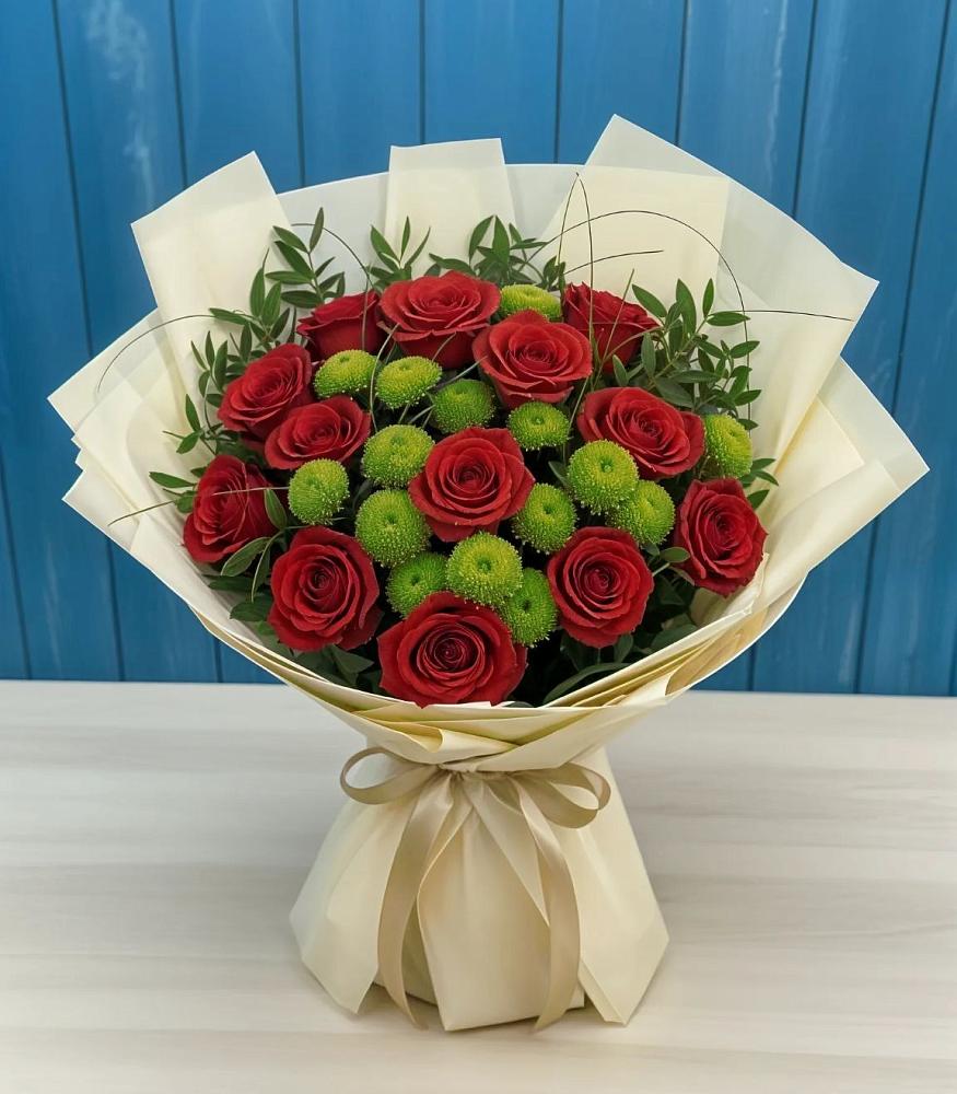 Букет цветов из: Розы и Хризантемы в Рощино Новгородская область