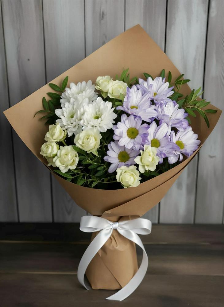 Букет цветов из: Хризантемы и Розы в Рощино Новгородская область