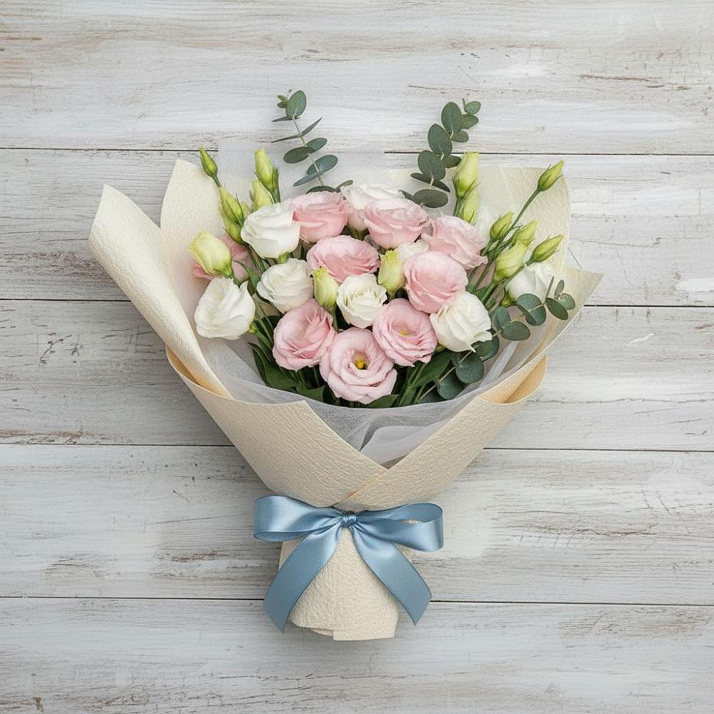 Букет цветов из: Лизиантусы в Рощино Новгородская область